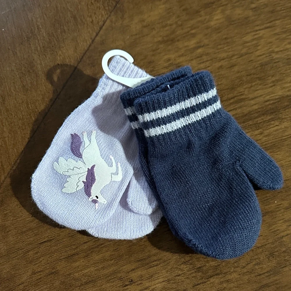Carter's Navy and Light Purple Mittens with Fox Design